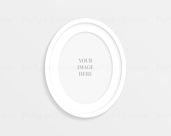 Oval frame mockup 8x10, White oval picture frame, White oval wall frame mockup, White oval photo frame, Digital mockup with mat, PSD