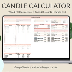 Candle Calculator Spreadsheet to Price Handmade Candles, Candle Making Pricing Calculator, Cost Calculator, Pricing Worksheet, Google Sheets