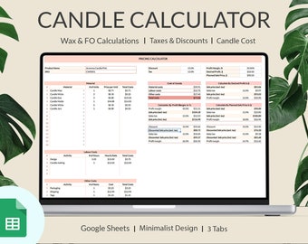 Candle Calculator Spreadsheet to Price Handmade Candles, Candle Making Pricing Calculator, Cost Calculator, Pricing Worksheet, Google Sheets