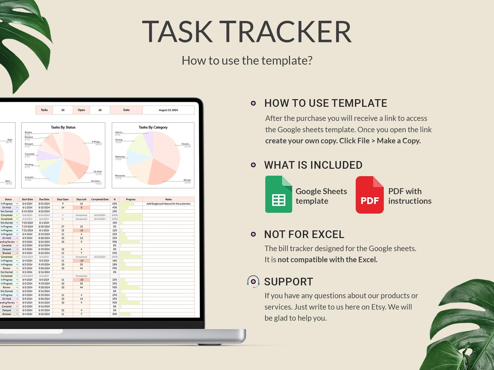 Task Tracker Google Sheets Template, Team Project Management, Employee ...
