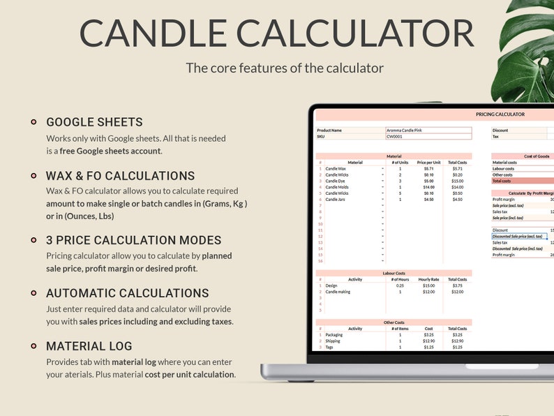 Candle Calculator Spreadsheet to Price Handmade Candles Etsy
