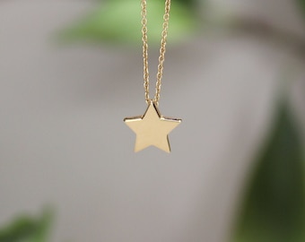 14K 18K Real Gold Star Necklace, Celestial Tiny Star Necklace, Minimalist Dainty Star Necklace, Star Pendant Necklace, Great Gift For Her