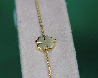 14K Gold Four Leaf Clover Bracelet, 14K Real Solid Gold Clover Bracelet, Dainty Clover Bracelet, Lucky Flower Necklace, Great Gift For Her