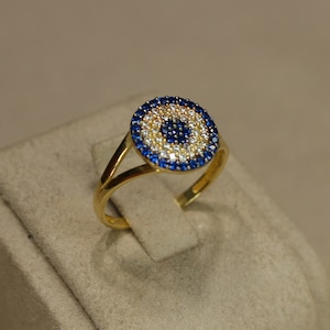 Blue Evil Eye Ring, Turkish Talisman Evil Eye Ring, Protection Ring From Bad Energy, Greek Eye Jewelry Lucky Dainty Evil Eye For Great Gift