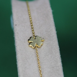 14K Gold Four Leaf Clover Bracelet, 14K Real Solid Gold Clover Bracelet, Dainty Clover Bracelet, Lucky Flower Necklace, Great Gift For Her