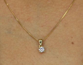 Solitaire Pendant For Women,14K Solid Gold, Real Natural Diamond Solitaire Pendant, 0,13 Karat Diamond Pendant ,Proposal Neclace Gift,