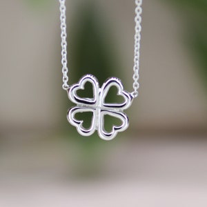 Gold Clover Necklace, Solid Gold Shamrock Pendant, Gold Heart Leaves Jewelry, 14K Gold Four Leaf Clover Necklace, Minimalist Clover Necklace