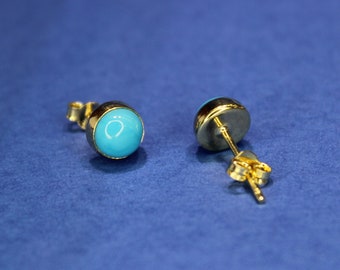 14K Solid Gold Turquoise Stud Earrings, Tiny Turquoise Stud Earrings, For Your Natural Beauty Beautiful Earrings, Great Gift For Her,