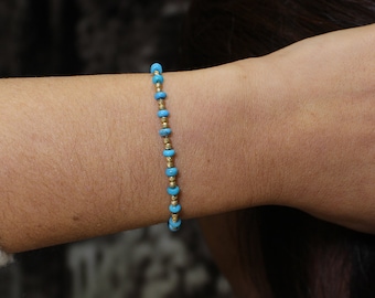 14K Real Gold Turquoise Bracelet, Turquoise Jewelry, Women Turquoise Beads Bracelet, Bridesmaid Bracelet, Wedding Bracelet Gift,