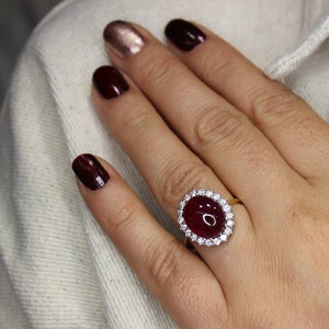 Ruby Diamond Ring in 18K Solid Gold, July Birthstone, 18K White Gold Unique Wedding Red Ruby Ring, 18K Yellow Gold Solitaire Ruby Ring