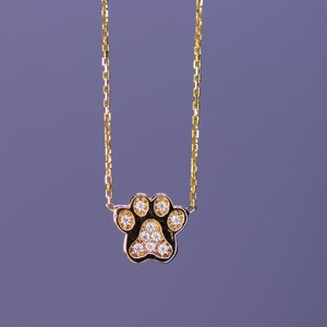 14K Gold Dog Paw Print Necklace, Animal Lower Necklace, Dainty Gold Dog Paw Print Necklace, Pet Dog Paw Charm, Great Gift For Her