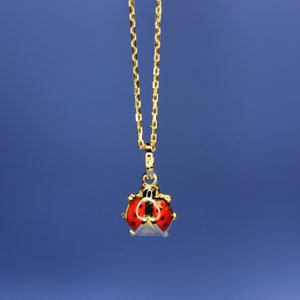 Collar con colgante de mariquita roja y azul, delicado colgante de mariquita en oro macizo de 14 quilates y esmalte, collar con colgante de mariquita y mariquita, gran regalo para ella