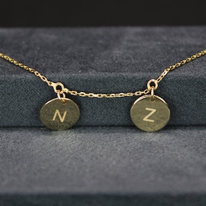 Pulsera de disco inicial de oro macizo de 14 quilates, pulsera con letras, delicada pulsera de disco 1, 2, 3 y 4, gran regalo para ella, pulsera de disco inicial significativa