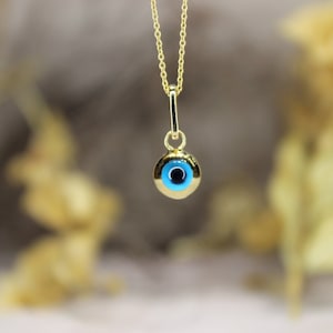 14K Solid Gold Evil Eye Pendant Necklace, Dainty Evil Eye Pendant, Talisman Eye Necklace, Blue Glass Eye Necklace, Greek Eye, Turkish Eye