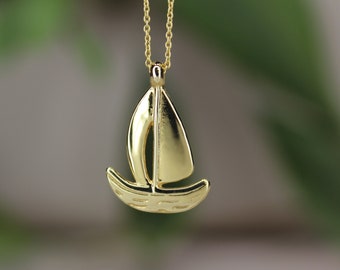 Collana con ciondolo a forma di barca a vela in oro giallo 14 carati, con superficie lucida e aperta, misure 24 x 16 mm di larghezza, gioielli da donna, One Size, Metallo Oro giallo Oro Metallo Oro