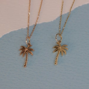 14K Solid Gold Palm Tree Necklace Tropical Beach Necklace - Etsy