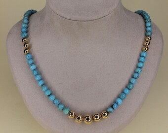 Collar de cuentas de turquesa y oro de 14 quilates, collar de bolas de turquesa, regalo ideal para bodas, collar de cuentas de turquesa natural.