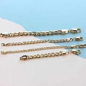 14K Real Gold Cuban Curb Chain Extender, 1 2 3 4 5 6 7 inch Necklace Bracelet Anklet Extension, Adjustable Removable Gourmet Chain Extender