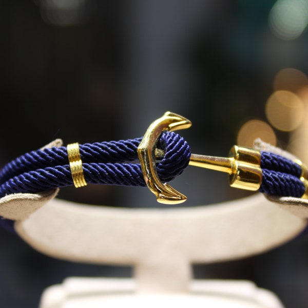 14K Solid Gold Anker Armband, Navy Blau Seil Anker Mann Armband Sailor Geschenk, Geschenk für Freund Anker Schmuck, Nautik Schmuck für ihn