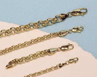 14K Real Gold Rolo Chain Extender, 2 3 4 5 6 inch Necklace Bracelet Extension Rolo Chain, Removable Real Gold Rolo Chain Adjustable Extender