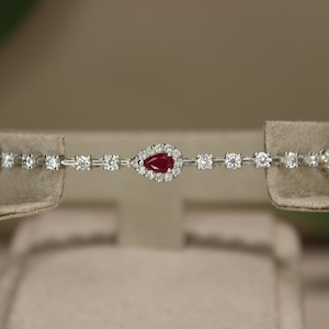 18K Real Gold Ruby Diamond Tennis Bracelet, Solid Gold Diamond Ruby Bracelet, Natural Ruby Tennis Bracelet, Ruby Bracelet, July Birthstone