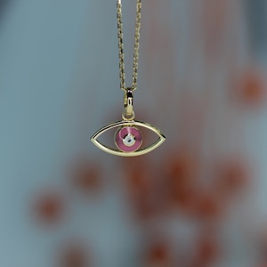 14K Real Gold Evil Eye Necklace, 14K Solid Gold Enamel Evil Eye Necklace, Protective Eye Talisman Necklace, Turkish Eye, Greek Eye Necklace