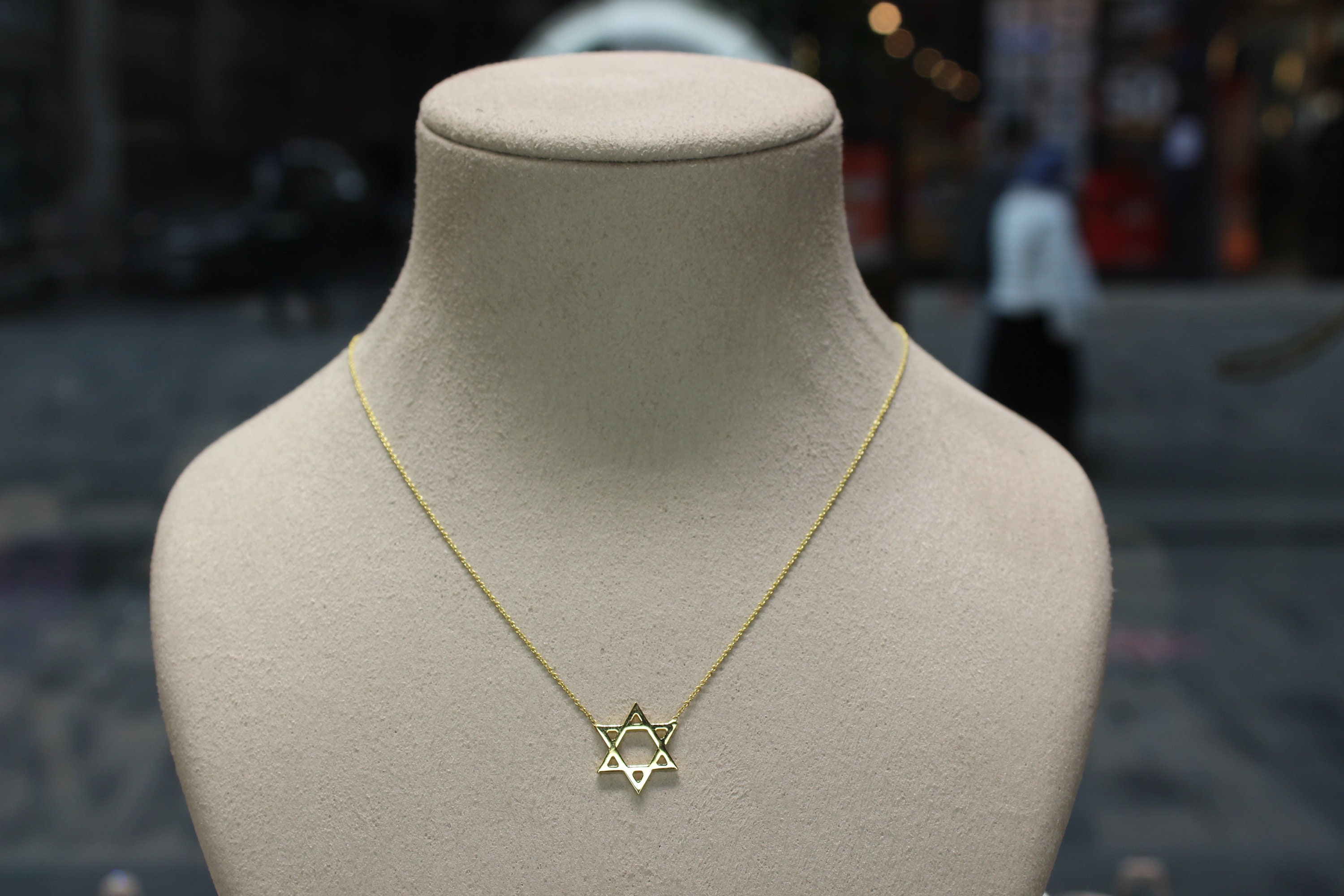 Israeli Star Chain Real Gold Jewish Star Necklace 14K Solid Gold Star Of David | Etsy