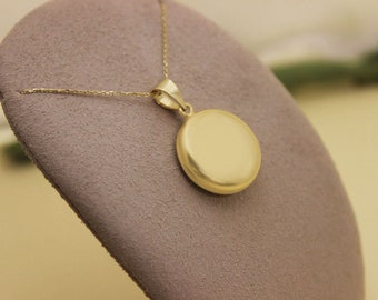 14K massief gouden medaillon hanger ketting, Memorial foto medaillon ketting, aangepaste gegraveerde medaillon ketting, gepersonaliseerd jubileumcadeau
