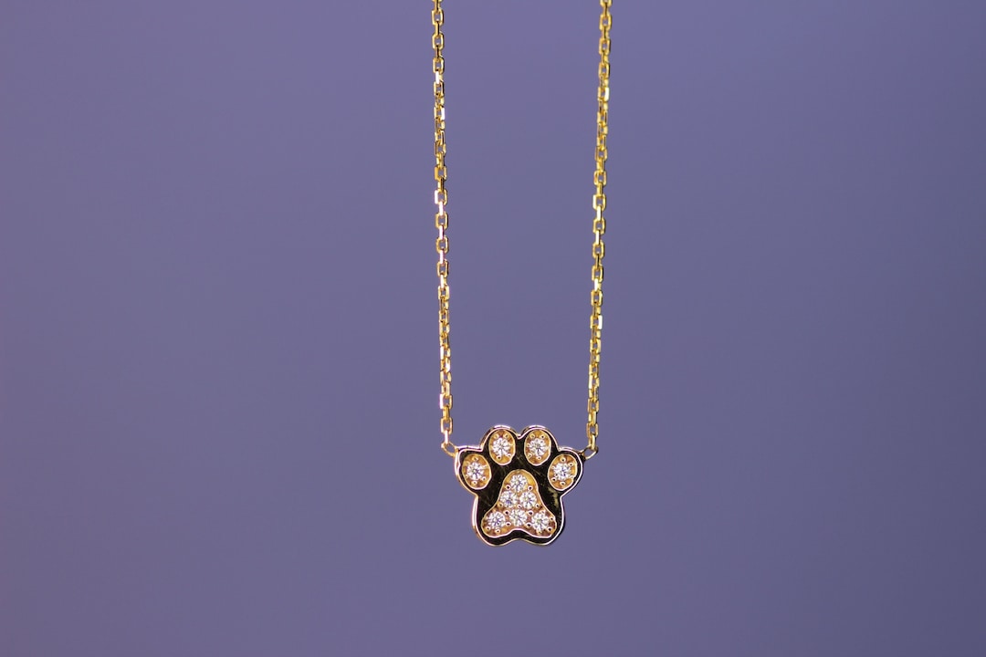 14K Gold Dog Paw Print Necklace, Animal Lower Necklace, Dainty Gold Dog