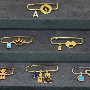 Pin de bebé recién nacido de oro macizo de 14K, broche de bebé, regalo de bebé recién nacido, pin de bebé de carta inicial personalizada, pin de carta personalizado para bebé recién nacido
