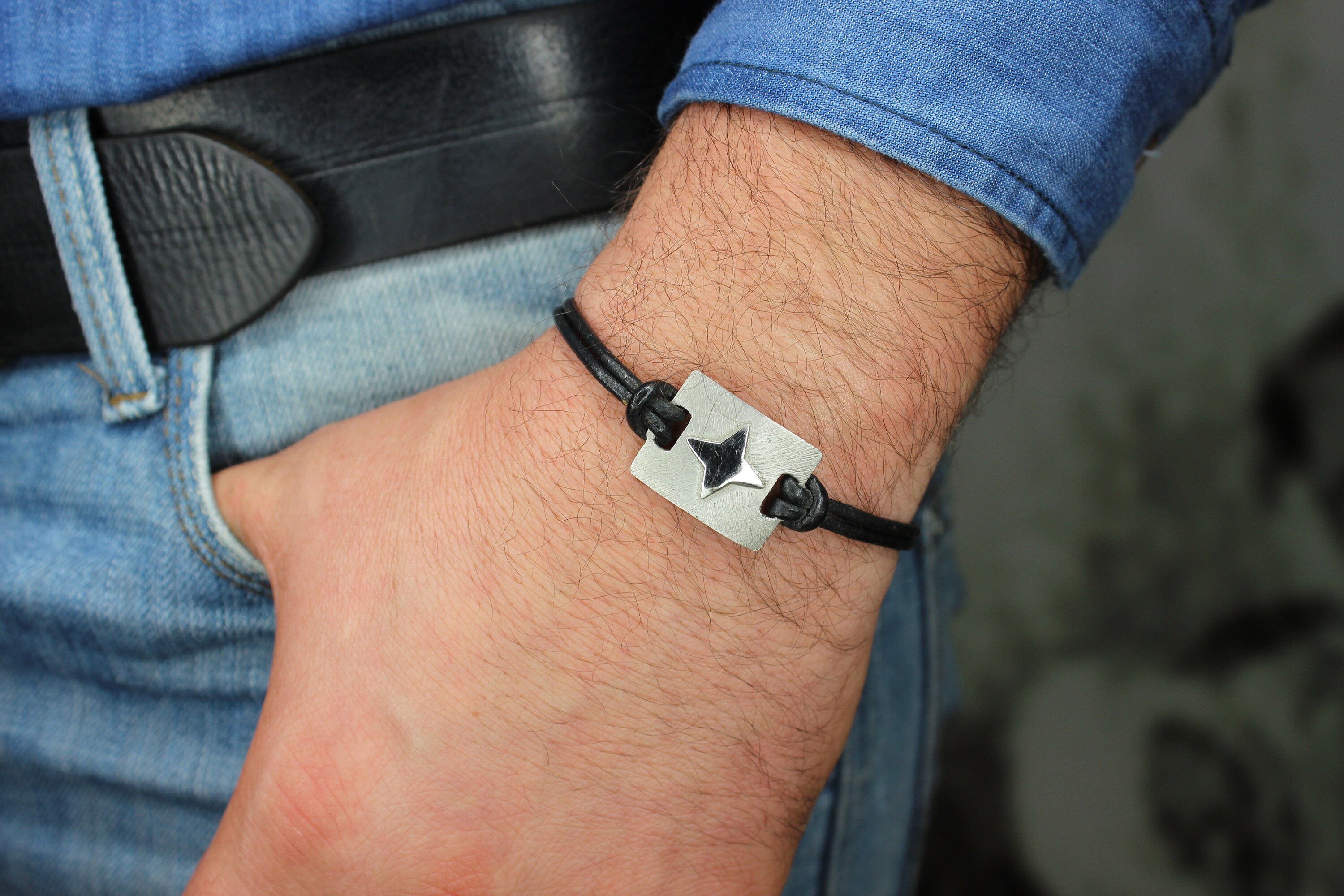 14K Real White Gold Men Bracelet Leather And White Gold Etsy