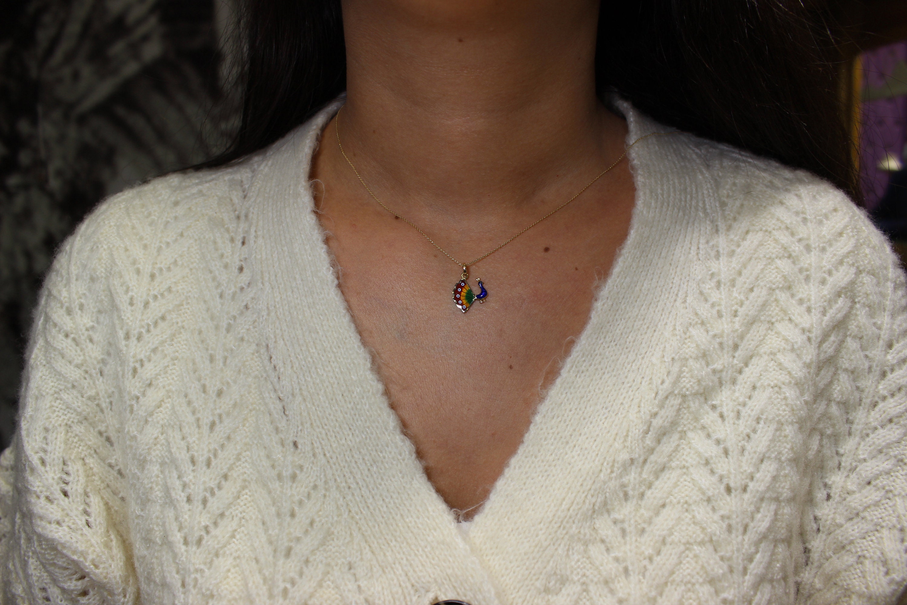 Peacock Pendant Bird Jewelry 14K Real Solid Gold Peacock Etsy