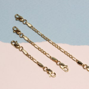 14K Real Gold Two Sided Double Clasp Figaro Extender, Two Side Clasp Gold Figaro Extender, Gold Extender For Chain Bracelet Necklace