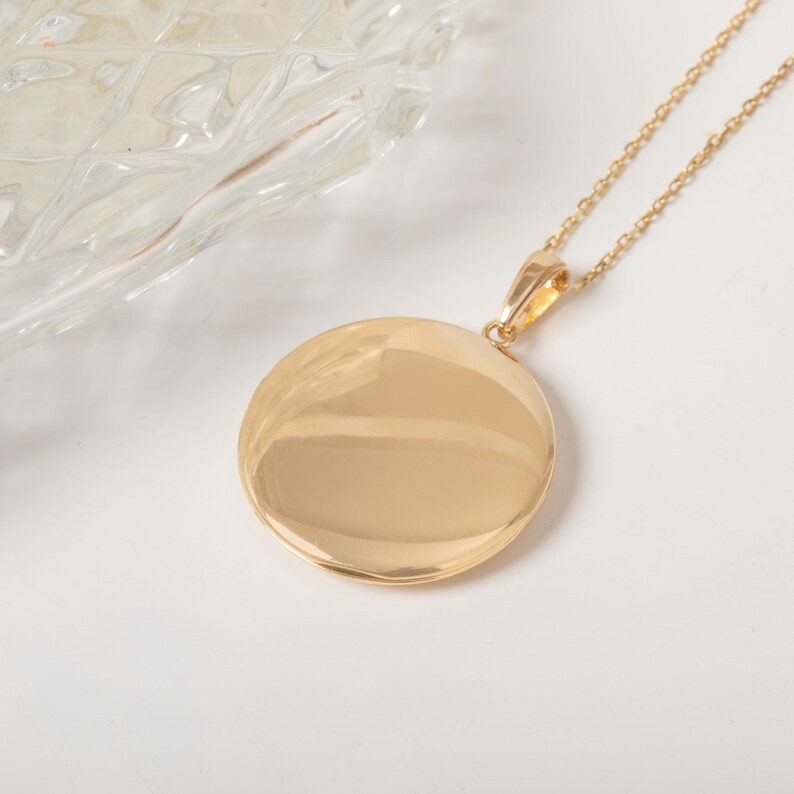 Collar con colgante de relicario de oro macizo de 14 quilates, collar con relicario para foto conmemorativa, collar con relicario grabado a medida, regalo de aniversario personalizado imagen 7