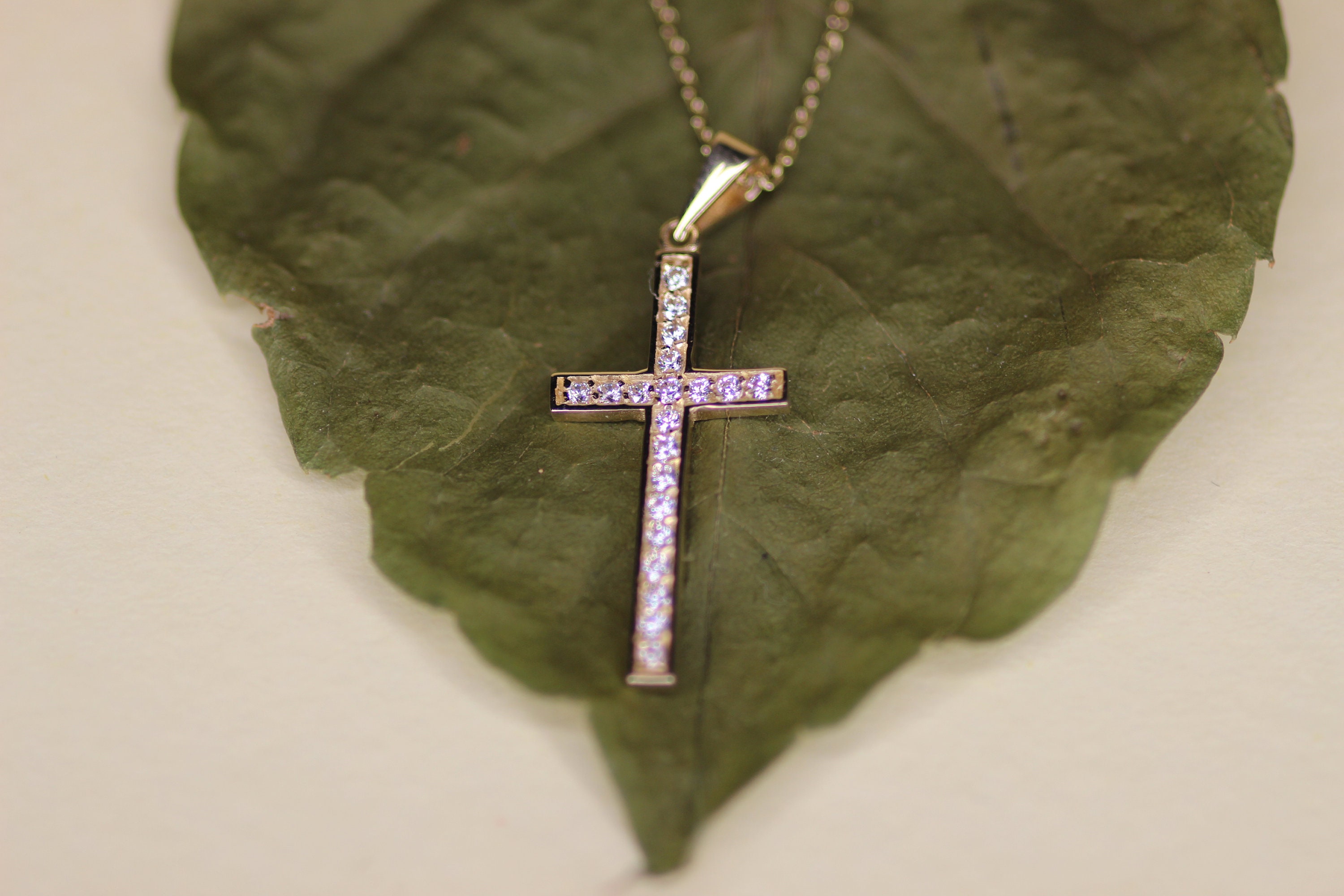 14K Gold Faith Cross Necklace Dainty Gold Cross Pendant Etsy