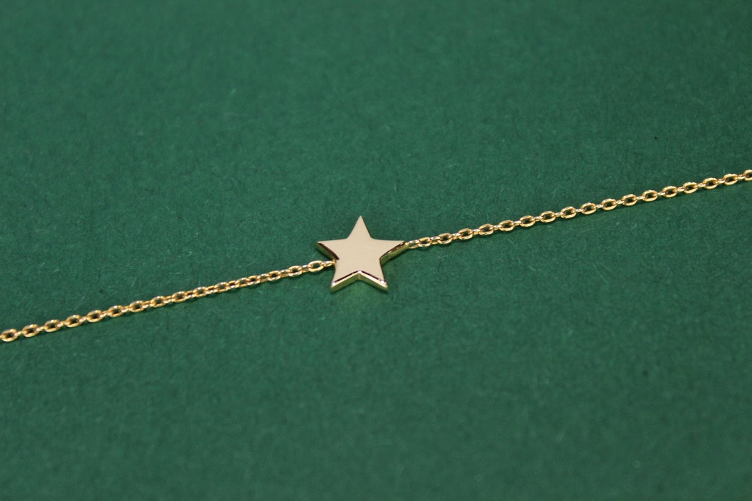 14K Solid Real Gold Star Bracelet, Dainty Star Bracelet for Women