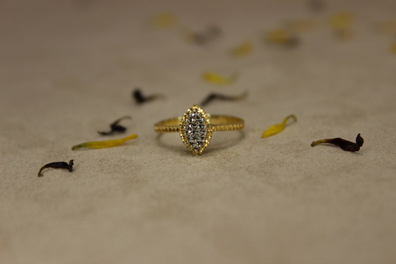 Marquise Shape 14K Solid Gold Ring Promise Gold Ring For Women Fabulous Ring Proposal Ring Gift For Engagement Diamond Cut Gold Ring