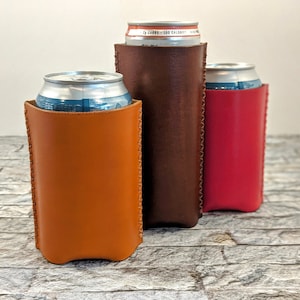 Personalized Leather Seltzer Can Cooler. Personalized Can Cozie. Slim Can Cooler.