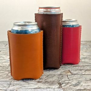 Personalized Leather Can Cooler. Leather Can Cozie. Leather Drink Holder