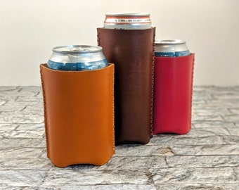 Personalized Leather Can Cooler. Leather Can Cozie. Leather Drink Holder