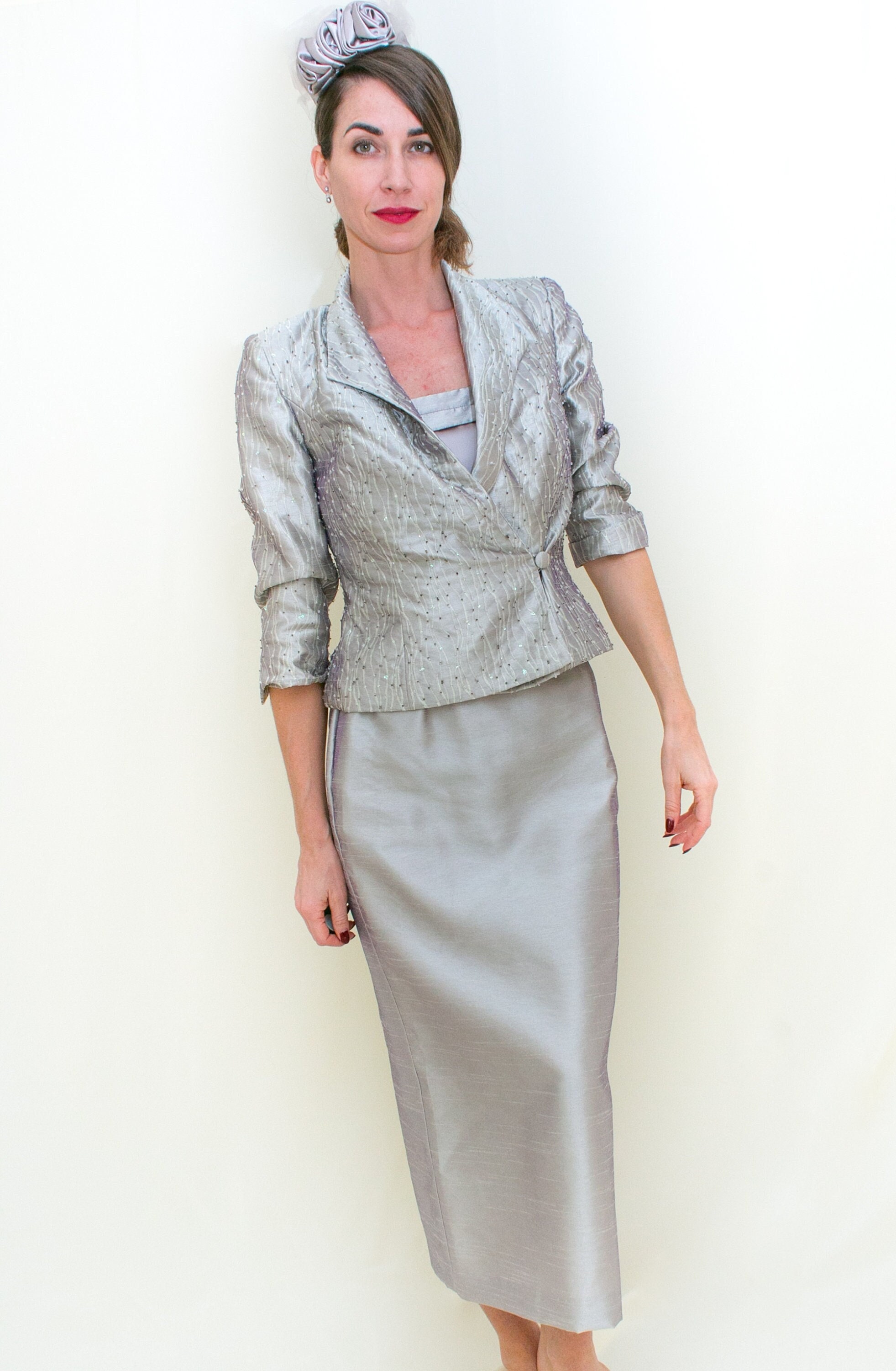Women Tailored Evening Suit Set Art Fabric Elegant Tunic Top and