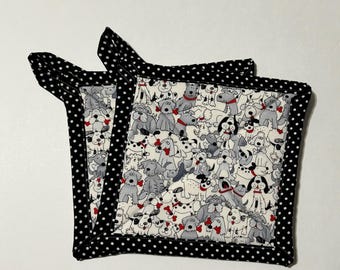 Dogs pot holders  handmade, unique gifts for her, holiday decorations,Christmas gift ideas, kitchen decor, birthday gift, Mother&#39;s Day