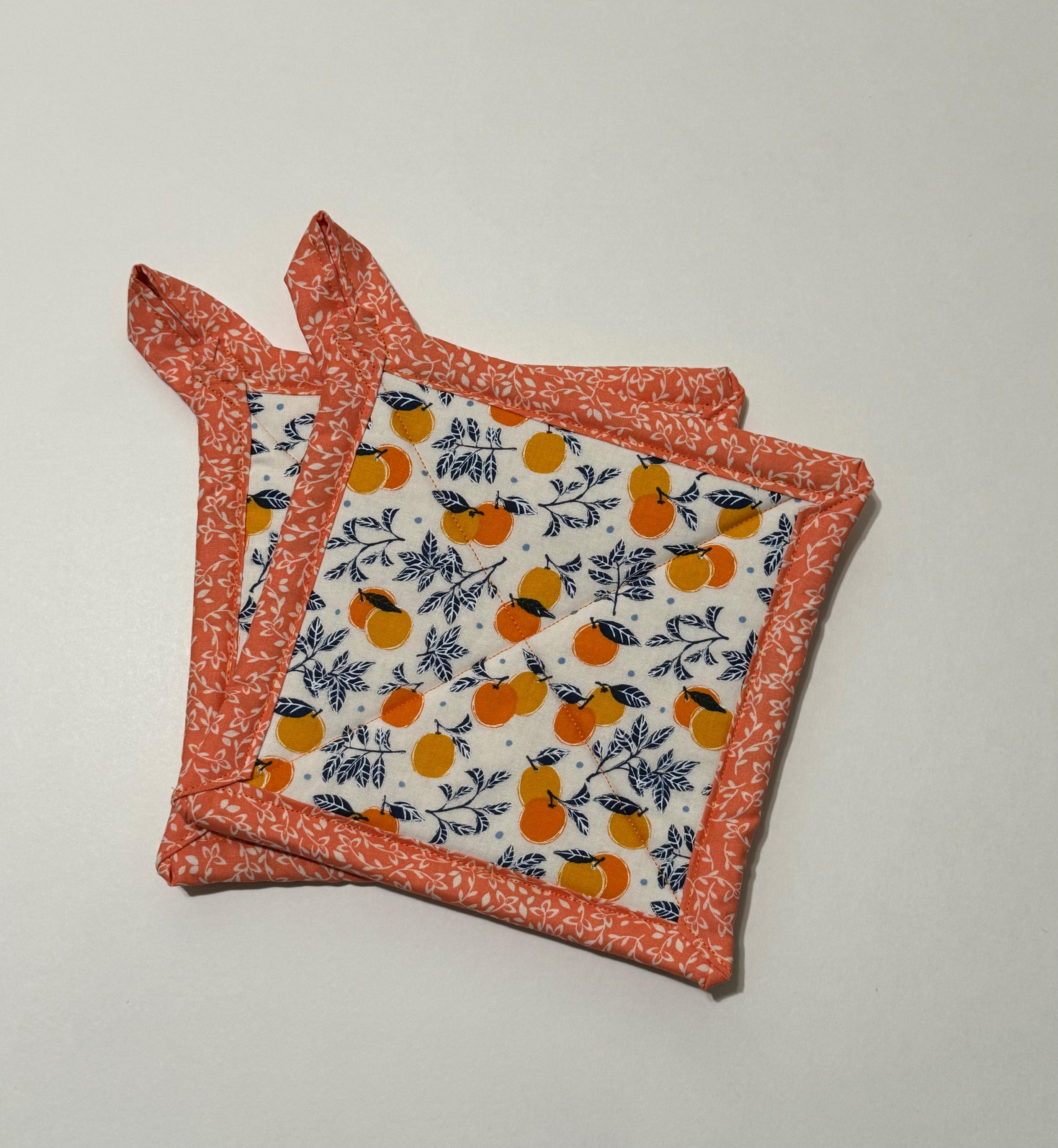 Oranges handmade potholders, Christmas gifts, kitchen decor, holidays gifts ideas, unique birthday gift ideas, Mother's Day gift, for her