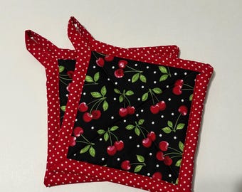 Cherry potholder/oven mitts set, handmade kitchen decor, unique gifts for her, mother&#39;s day gift,Christmas gift idea, holidays decoration