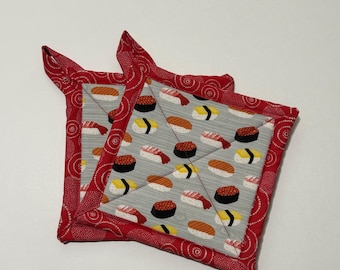 Agarradera para sushi, decoración de cocina de algodón hecha a mano, borde rojo
