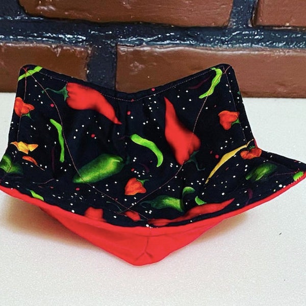 Microwave Bowl Cozy/ Pot Holder peppers reversible (handmade)