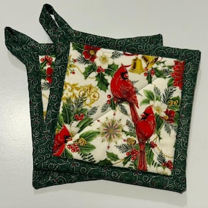 red bird potholders handmade, Christmas gifts, kitchen decor, cute gifts for her, unique gift ideas, Mother&#39;s Day gift, Valentine&#39;s Day gift