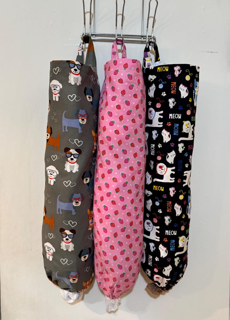 Porta bolsas de plástico extragrande de algodón, porta bolsas de basura, almacenamiento de bolsas de cocina hecho a mano, regalos únicos para ella, regalo de aniversario, Día de la Madre imagen 1