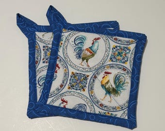 Juego de agarraderas de gallo hechas a mano, decoración de cocina acolchada
