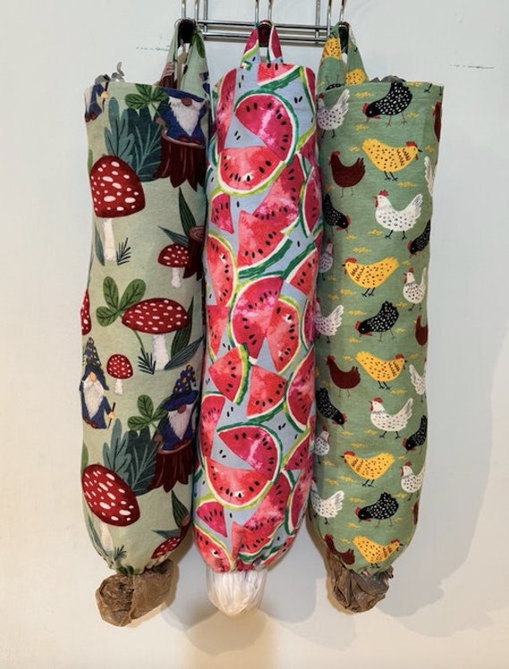 Flannel cotton Plastic Bag Holder, trash bag holder, Kitchen Bag Storage handmade, unique gifts for her, Valentine's Day gift, Mother's Day